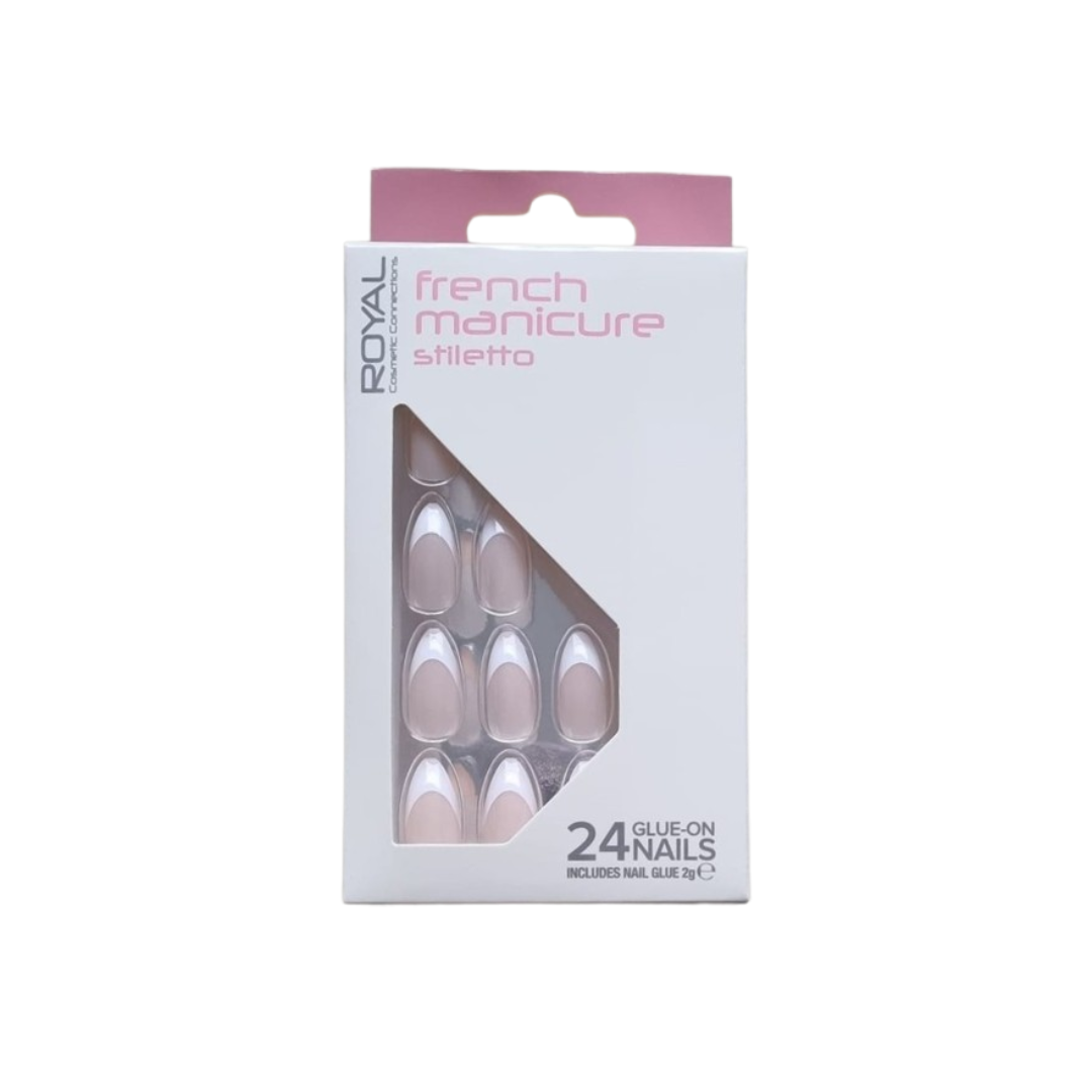 Royal French Manicure Stiletto Glue-On Nails